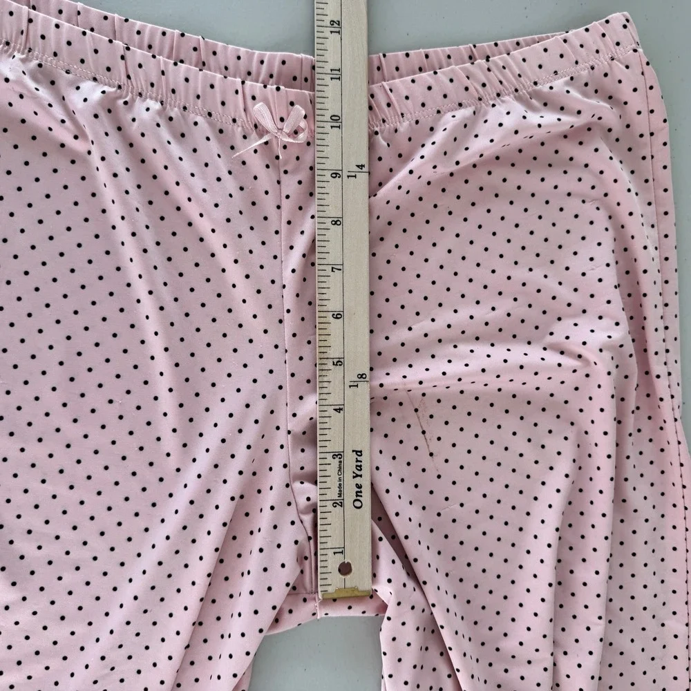 Polka Dot Babydoll Pajama Set Sz L Pink Lace Trim Coquette Balletcore Sleepwear‎